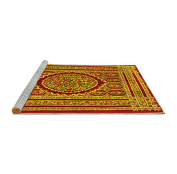 Sideview of Machine Washable Medallion Yellow Traditional Rug, wshtr4766yw