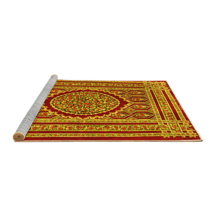 Sideview of Machine Washable Medallion Yellow Traditional Rug, wshtr4766yw