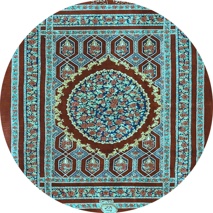 Round Machine Washable Medallion Light Blue Traditional Rug, wshtr4766lblu