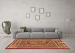 Machine Washable Medallion Brown Traditional Rug in a Living Room,, wshtr4766brn