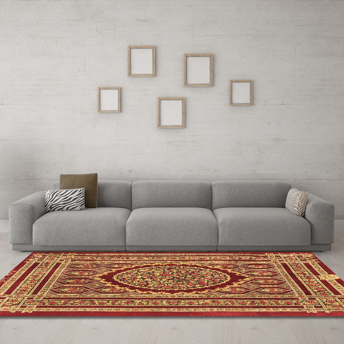 Machine Washable Medallion Brown Traditional Rug in a Living Room,, wshtr4766brn