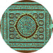 Round Machine Washable Medallion Turquoise Traditional Area Rugs, wshtr4766turq