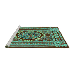 Sideview of Machine Washable Medallion Turquoise Traditional Area Rugs, wshtr4766turq