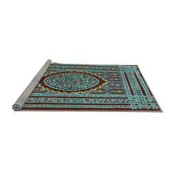 Sideview of Machine Washable Medallion Light Blue Traditional Rug, wshtr4766lblu