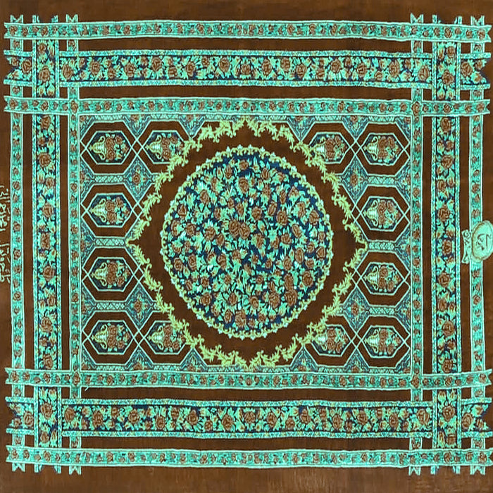 Square Machine Washable Medallion Turquoise Traditional Area Rugs, wshtr4766turq