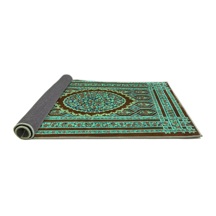 Sideview of Medallion Turquoise Traditional Rug, tr4766turq