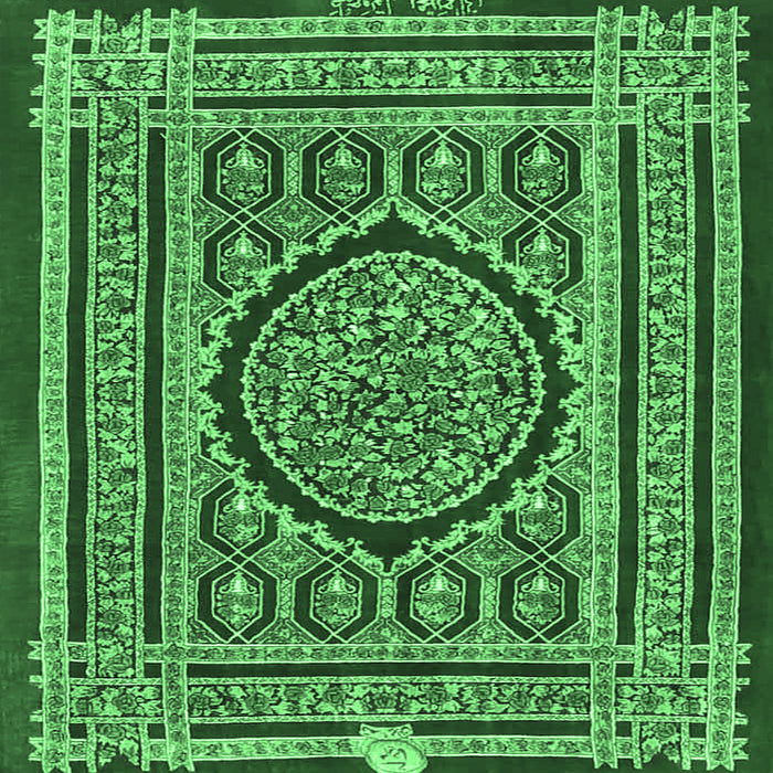 Square Medallion Emerald Green Traditional Rug, tr4766emgrn