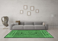 Machine Washable Medallion Emerald Green Traditional Rug, wshtr4766emgrn