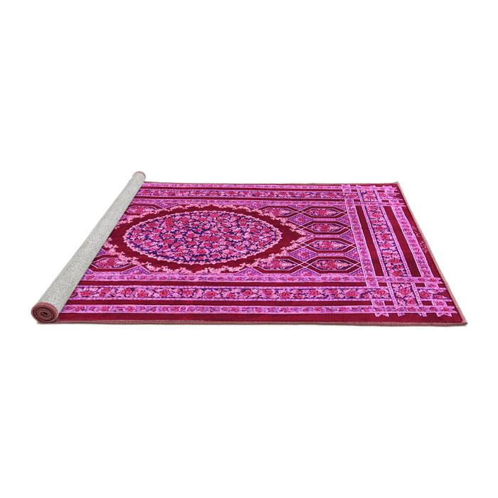 Sideview of Machine Washable Medallion Pink Traditional Rug, wshtr4766pnk