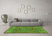 Machine Washable Medallion Green Traditional Area Rugs in a Living Room,, wshtr4766grn