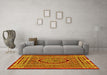 Machine Washable Medallion Yellow Traditional Rug in a Living Room, wshtr4766yw