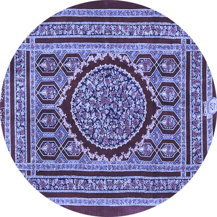 Round Machine Washable Medallion Blue Traditional Rug, wshtr4766blu