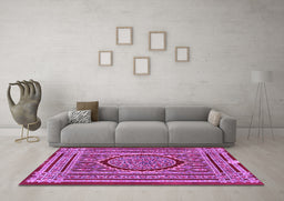 Machine Washable Medallion Purple Traditional Area Rugs in a Living Room, wshtr4766pur