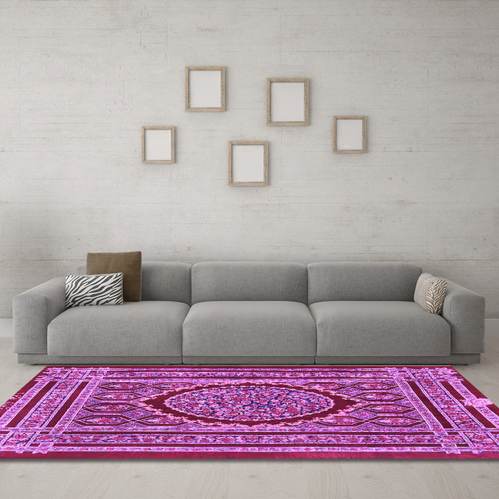 Machine Washable Medallion Purple Traditional Area Rugs in a Living Room, wshtr4766pur
