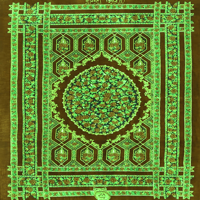 Round Machine Washable Medallion Green Traditional Area Rugs, wshtr4766grn