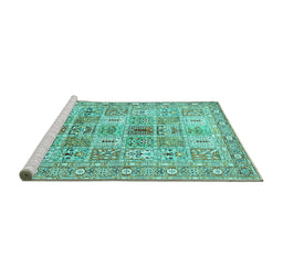 Sideview of Machine Washable Persian Turquoise Traditional Area Rugs, wshtr4767turq