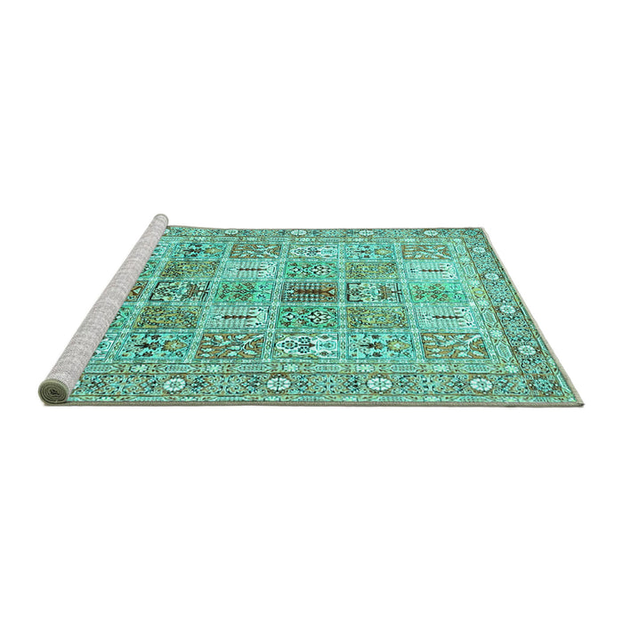Sideview of Machine Washable Persian Turquoise Traditional Area Rugs, wshtr4767turq
