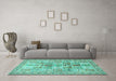 Machine Washable Persian Turquoise Traditional Area Rugs in a Living Room,, wshtr4767turq