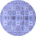 Round Machine Washable Persian Blue Traditional Rug, wshtr4767blu