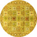 Round Machine Washable Persian Yellow Traditional Rug, wshtr4767yw