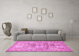 Machine Washable Persian Pink Traditional Rug in a Living Room, wshtr4767pnk