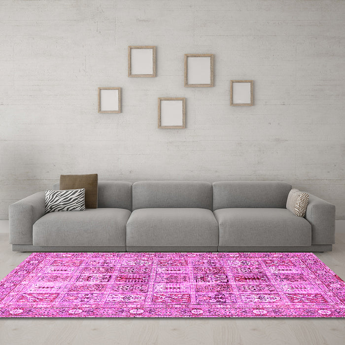 Machine Washable Persian Pink Traditional Rug in a Living Room, wshtr4767pnk