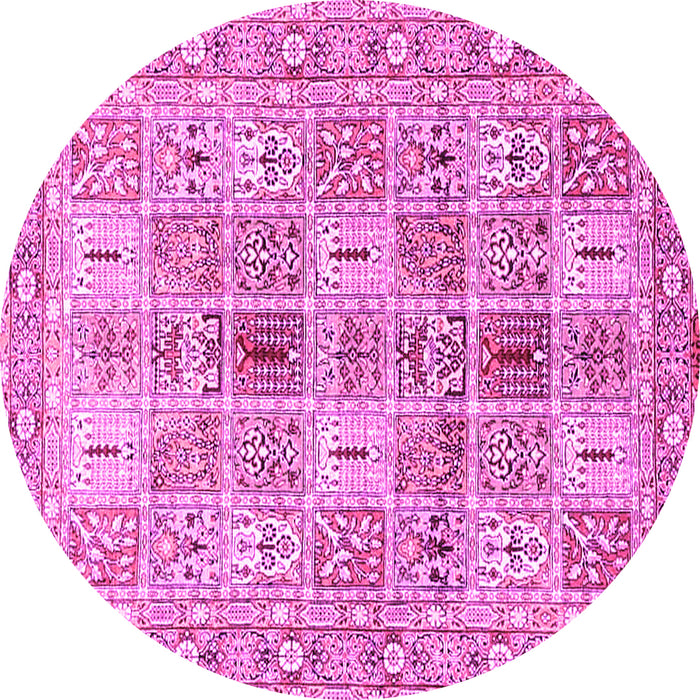 Round Machine Washable Persian Pink Traditional Rug, wshtr4767pnk