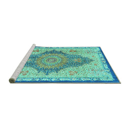 Sideview of Machine Washable Persian Turquoise Traditional Area Rugs, wshtr4768turq
