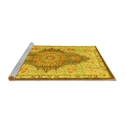 Sideview of Machine Washable Persian Yellow Traditional Rug, wshtr4768yw