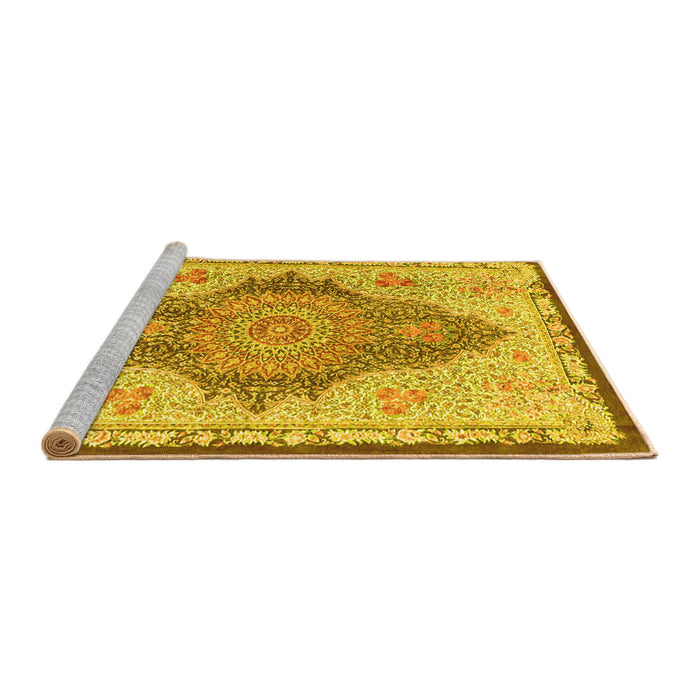 Sideview of Machine Washable Persian Yellow Traditional Rug, wshtr4768yw