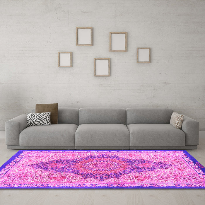 Machine Washable Persian Pink Traditional Rug in a Living Room, wshtr4768pnk
