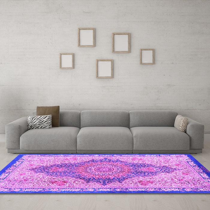 Machine Washable Persian Purple Traditional Area Rugs in a Living Room, wshtr4768pur