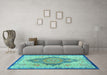 Machine Washable Persian Turquoise Traditional Area Rugs in a Living Room,, wshtr4768turq