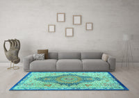 Machine Washable Persian Turquoise Traditional Rug, wshtr4768turq