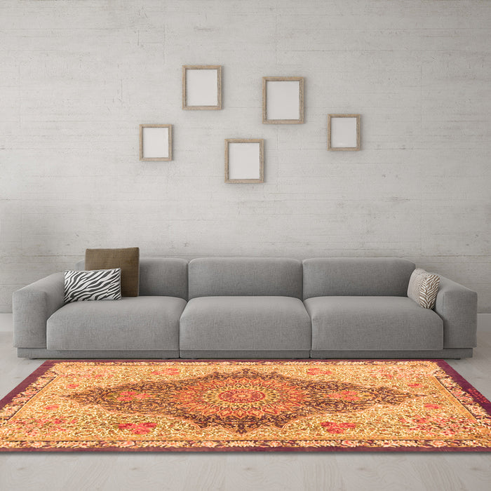 Machine Washable Persian Orange Traditional Area Rugs in a Living Room, wshtr4768org