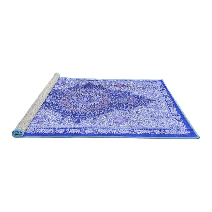 Sideview of Machine Washable Persian Blue Traditional Rug, wshtr4768blu