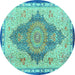 Round Machine Washable Persian Turquoise Traditional Area Rugs, wshtr4768turq