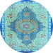 Round Machine Washable Persian Light Blue Traditional Rug, wshtr4768lblu