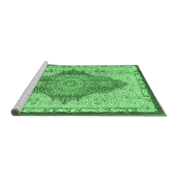 Sideview of Machine Washable Persian Emerald Green Traditional Area Rugs, wshtr4768emgrn