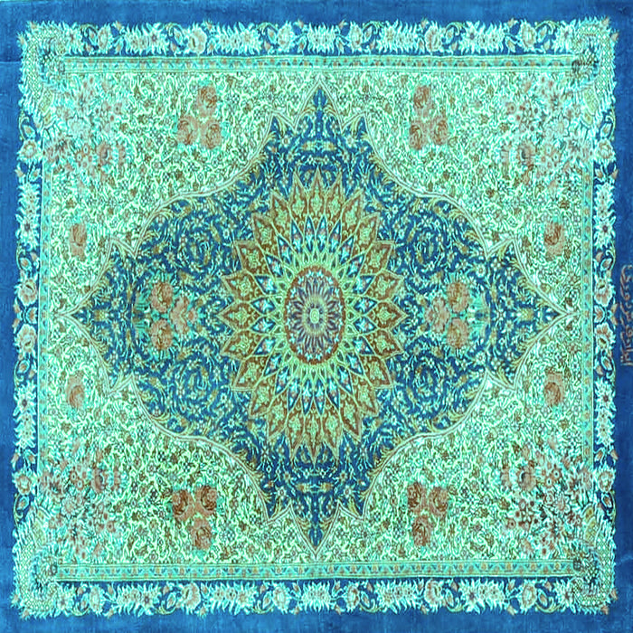 Square Machine Washable Persian Turquoise Traditional Area Rugs, wshtr4768turq
