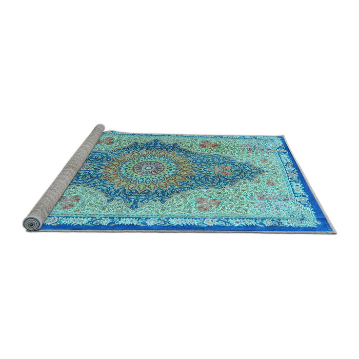 Sideview of Machine Washable Persian Light Blue Traditional Rug, wshtr4768lblu