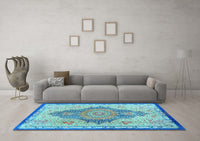 Machine Washable Persian Light Blue Traditional Rug, wshtr4768lblu