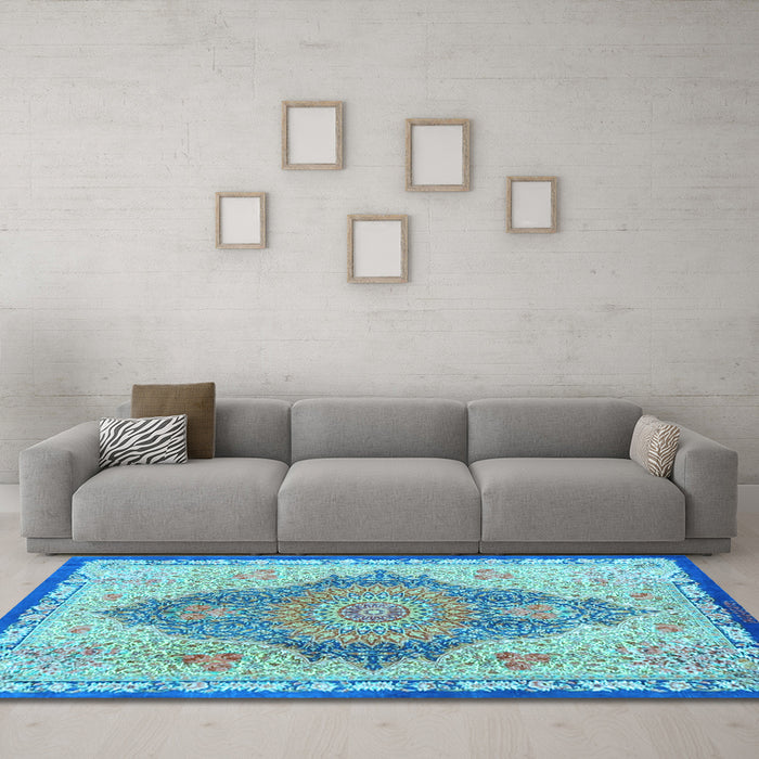 Machine Washable Persian Light Blue Traditional Rug in a Living Room, wshtr4768lblu