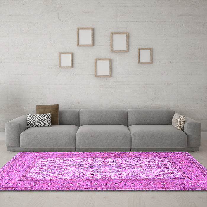 Machine Washable Persian Purple Traditional Area Rugs in a Living Room, wshtr4769pur