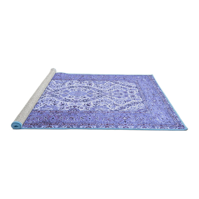Sideview of Machine Washable Persian Blue Traditional Rug, wshtr4769blu