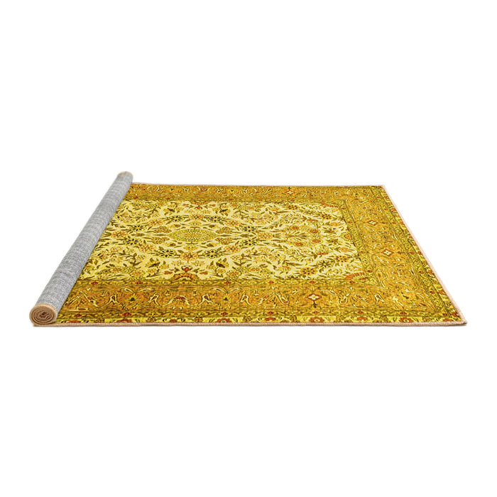 Sideview of Machine Washable Persian Yellow Traditional Rug, wshtr4769yw