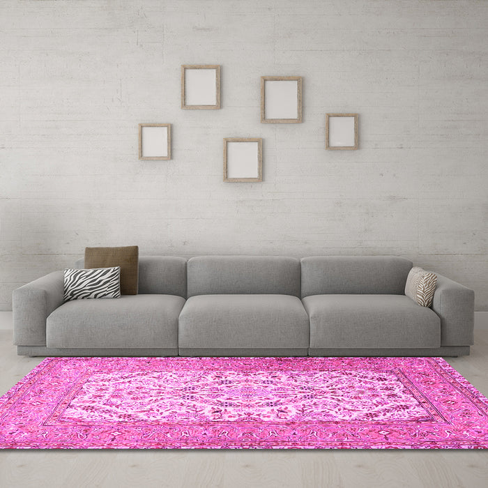 Machine Washable Persian Pink Traditional Rug in a Living Room, wshtr4769pnk