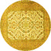 Round Machine Washable Persian Yellow Traditional Rug, wshtr4769yw