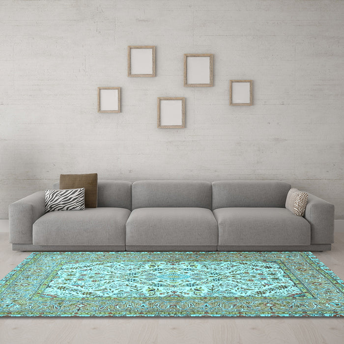 Machine Washable Persian Light Blue Traditional Rug in a Living Room, wshtr4769lblu