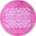 Round Machine Washable Persian Pink Traditional Rug, wshtr4769pnk